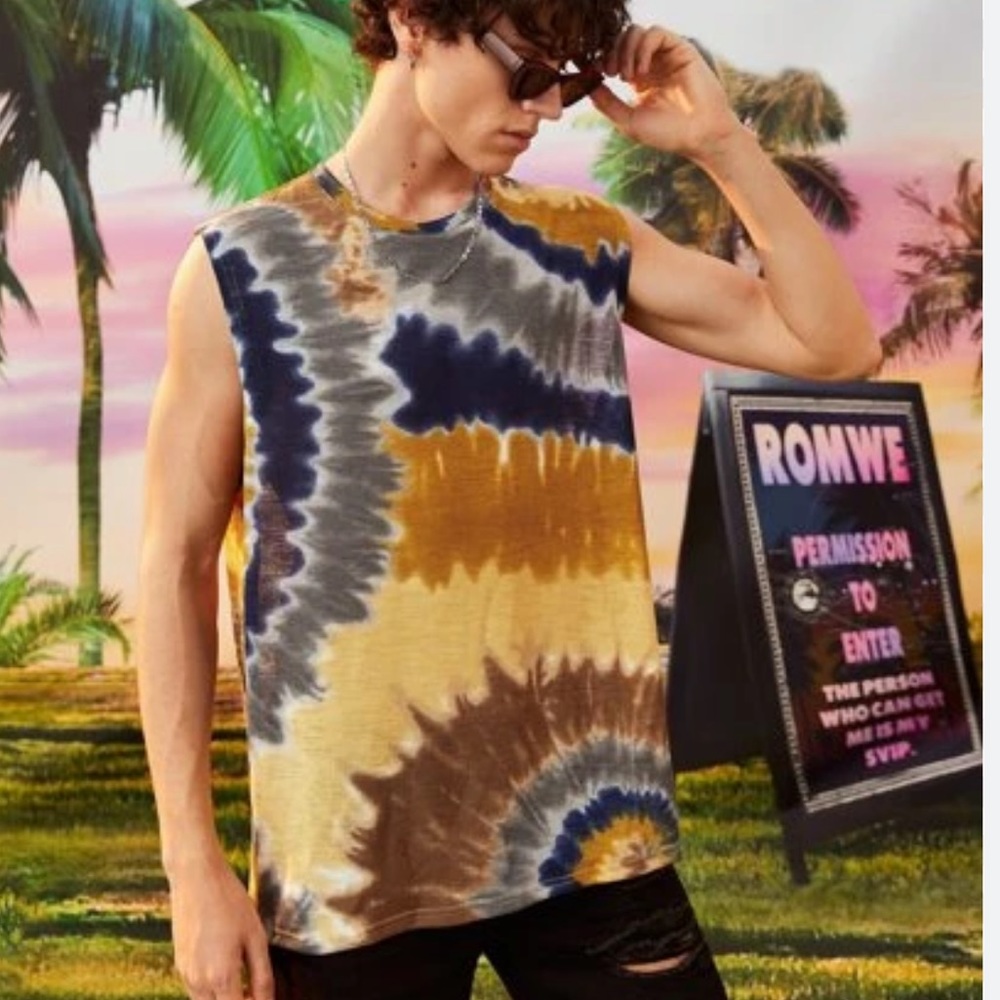ROMWE TIE DYE TANK TOP OVERSIZED SEMI SHEER STRETCHY SIZE MENS SMALL